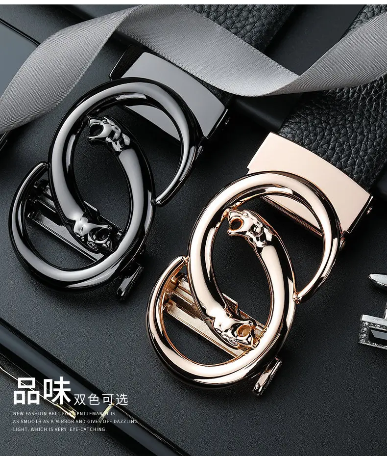 Men's Black Leather Belt with Automatic Buckle — feature 3