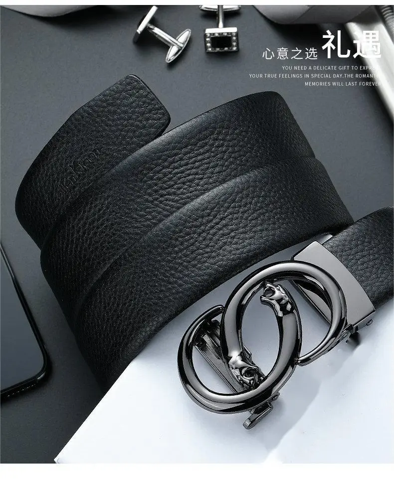 Men's Black Leather Belt with Automatic Buckle — feature 5