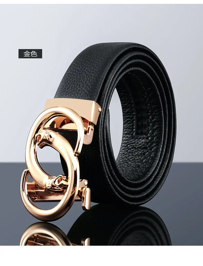 Men's Black Leather Belt with Automatic Buckle