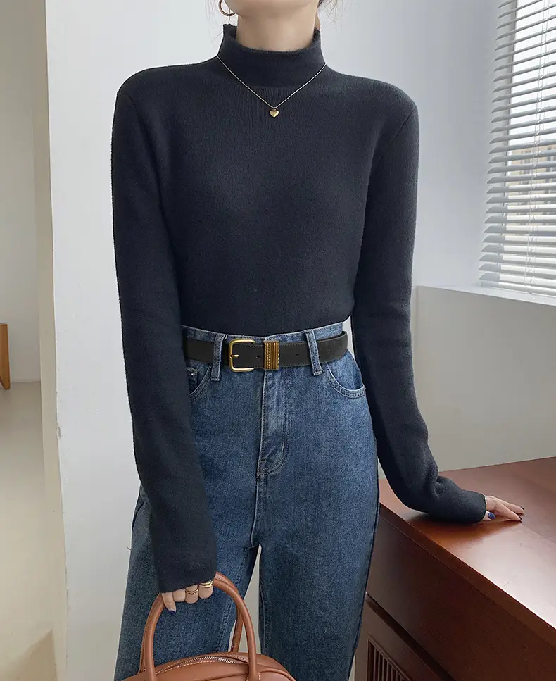 Women's Felted Leather Belt Coffee Gold Buckle — feature 1