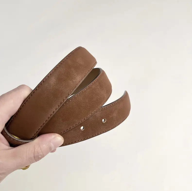Women's Felted Leather Belt Coffee Gold Buckle — feature 4