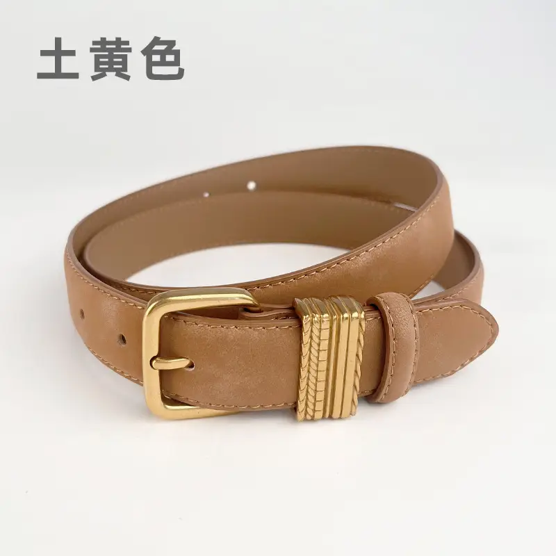 Women's Felted Leather Belt Coffee Gold Buckle