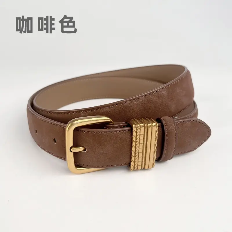 Women's Felted Leather Belt Coffee Gold Buckle