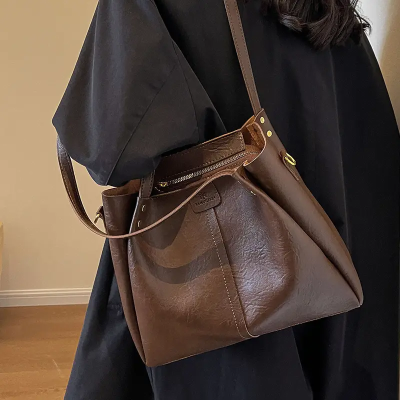 Meilade Women's Large Capacity Vintage Shoulder Bag Brown