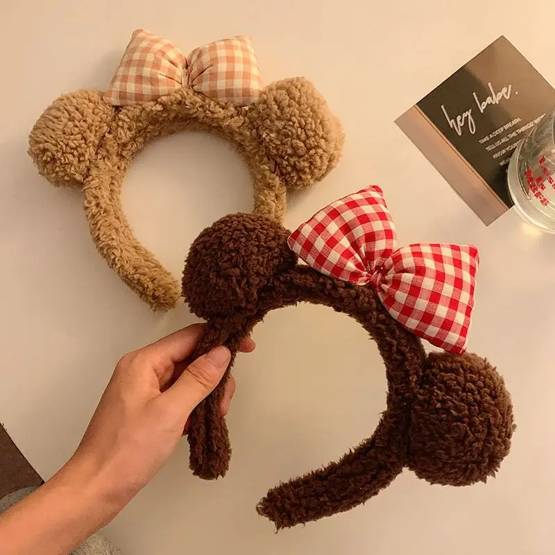 Brown Bear Hairband with Plush Bow for Girls - Image 3