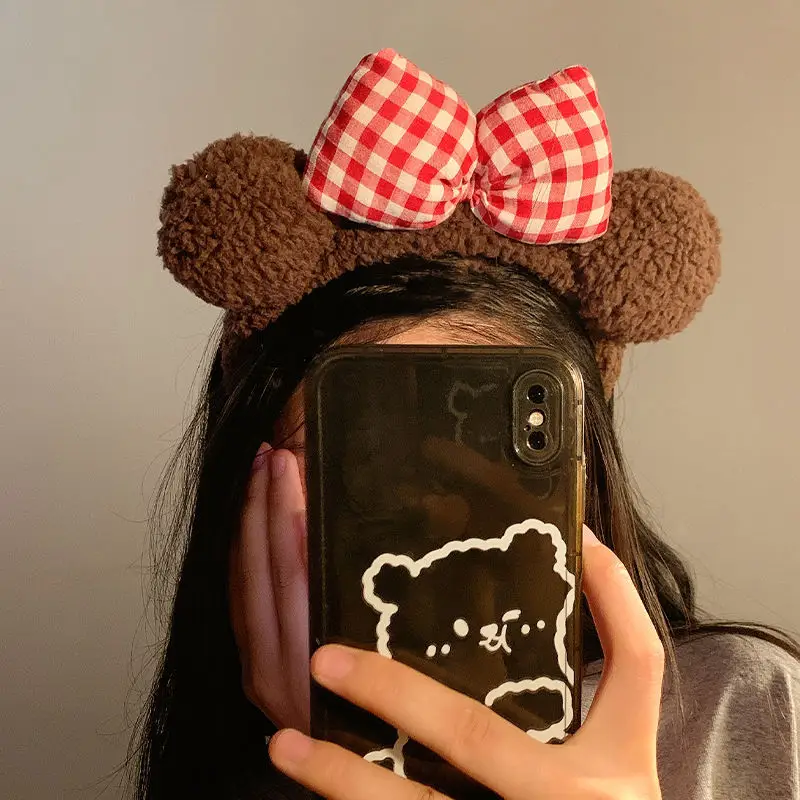 Brown Bear Hairband with Plush Bow for Girls - Image 6