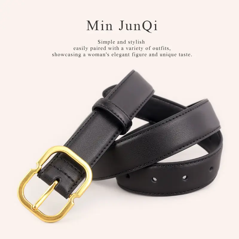 Women's Black Leather Belt with Gold Buckle - Image 4