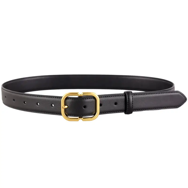 Women's Black Leather Belt with Gold Buckle - Image 8