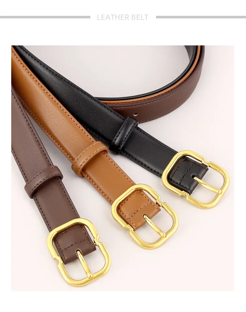 Women's Black Leather Belt with Gold Buckle — feature 24