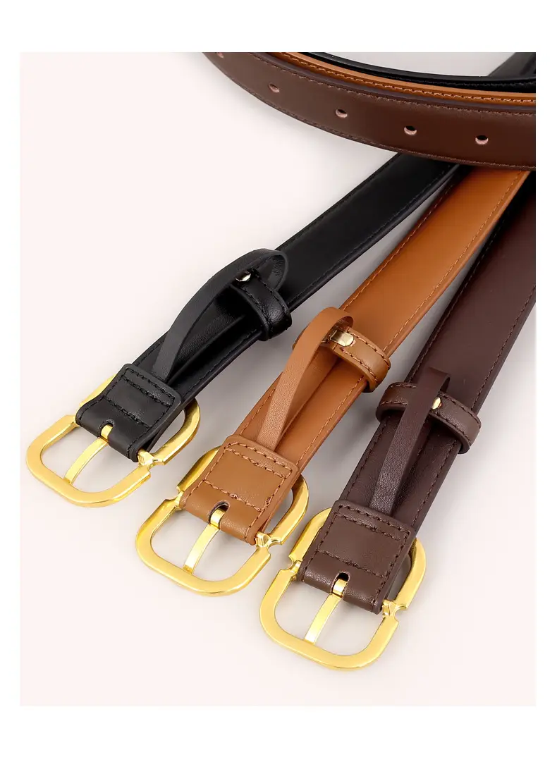 Women's Black Leather Belt with Gold Buckle — feature 27