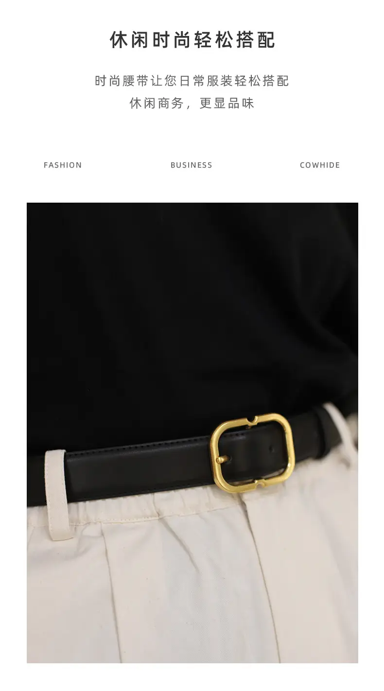 Women's Black Leather Belt with Gold Buckle — feature 28