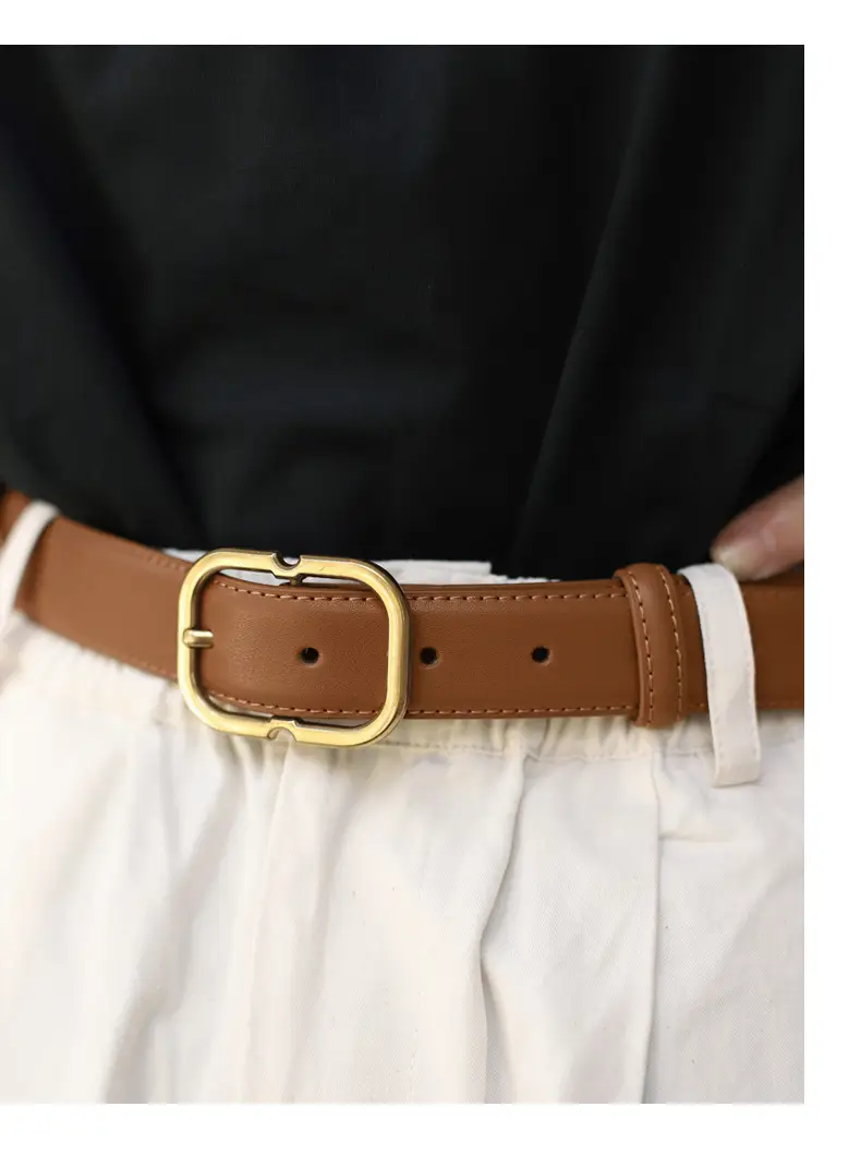 Women's Black Leather Belt with Gold Buckle — feature 29