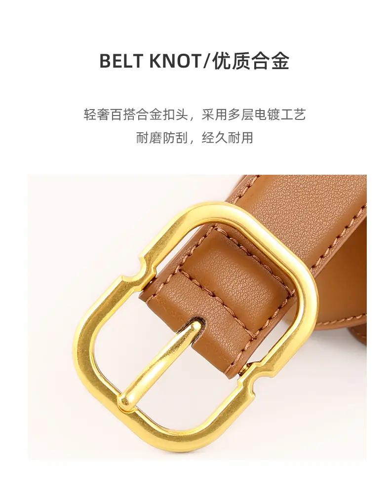 Women's Black Leather Belt with Gold Buckle — feature 33