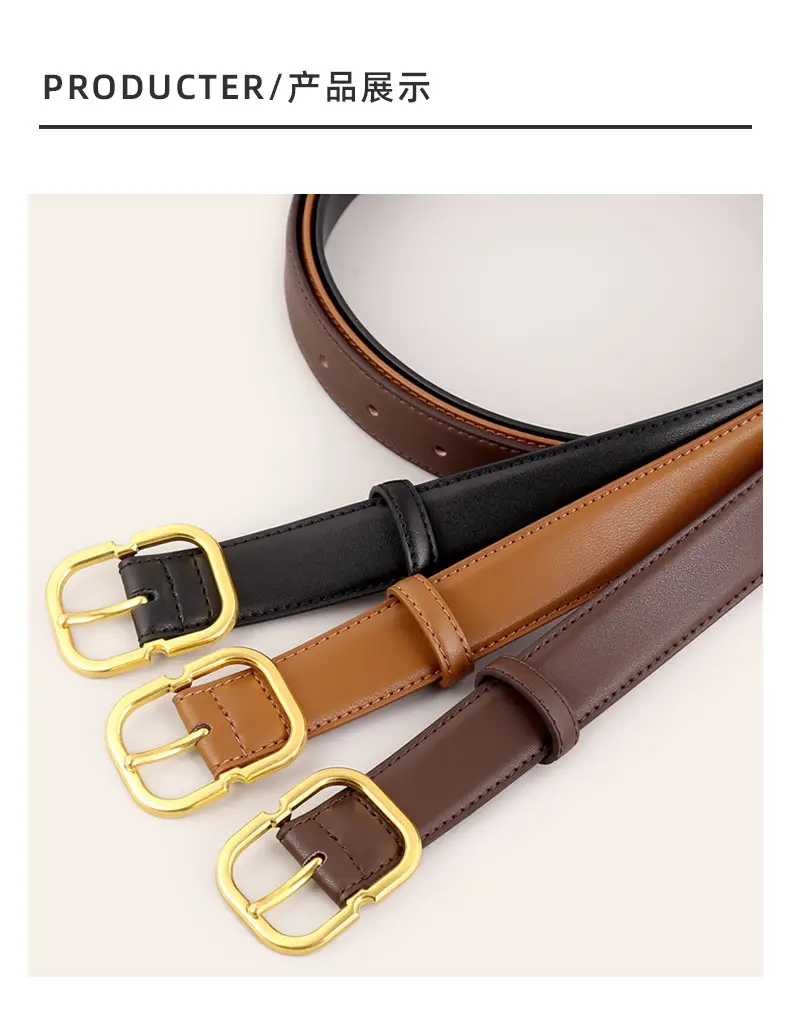 Women's Black Leather Belt with Gold Buckle — feature 36