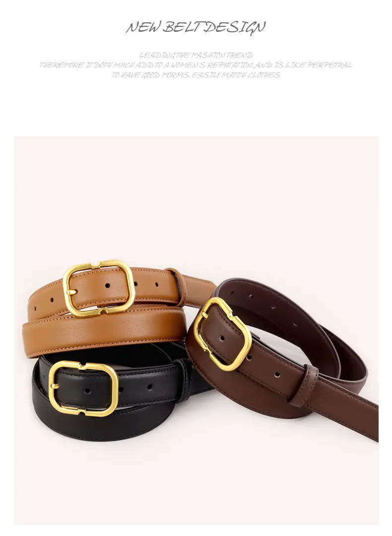 Women's Black Leather Belt with Gold Buckle — feature 37