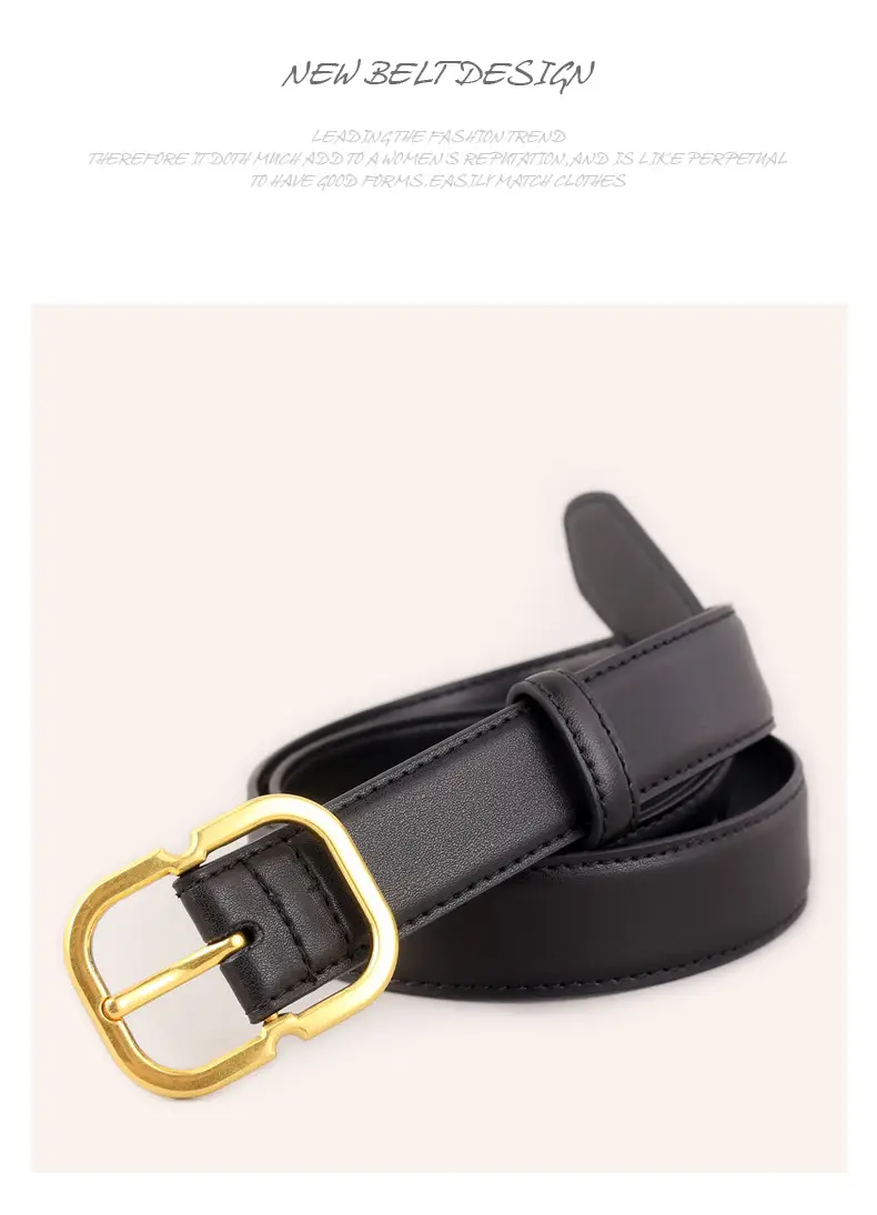Women's Black Leather Belt with Gold Buckle — feature 38