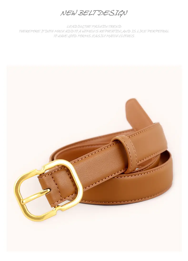 Women's Black Leather Belt with Gold Buckle — feature 39