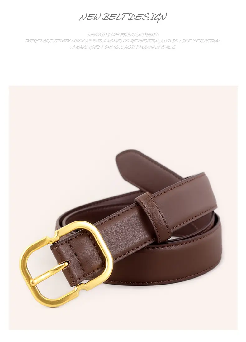 Women's Black Leather Belt with Gold Buckle — feature 40