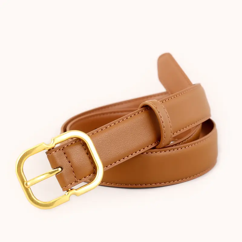 Women's Black Leather Belt with Gold Buckle - Image 2