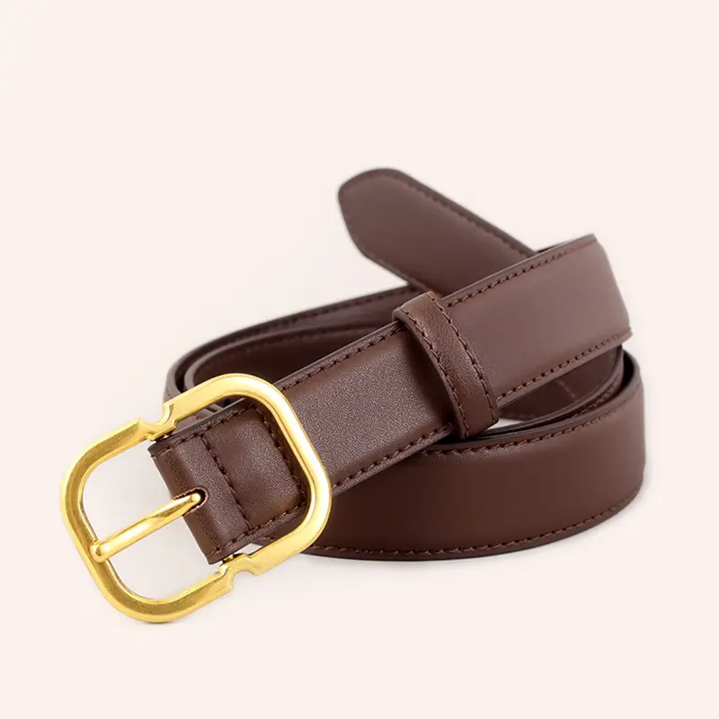 Women's Black Leather Belt with Gold Buckle - Image 3