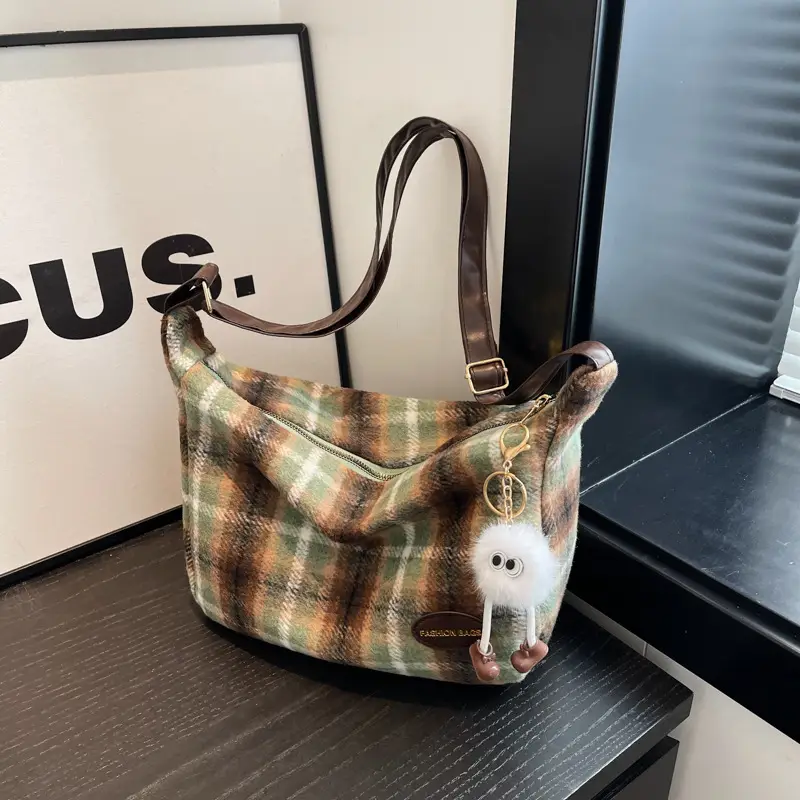 Women Plaid Shoulder Bag Winter Commute 2023