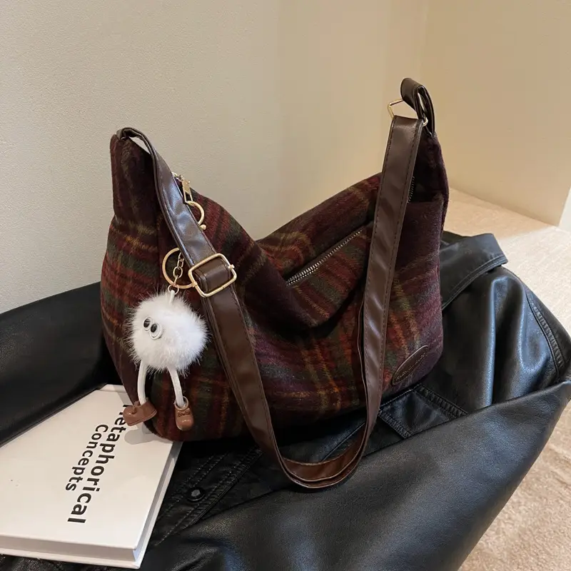 Women Plaid Shoulder Bag Winter Commute 2023