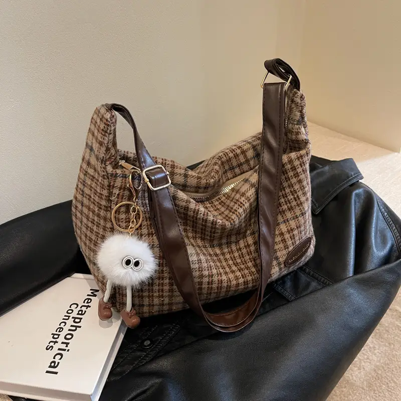 Women Plaid Shoulder Bag Winter Commute 2023