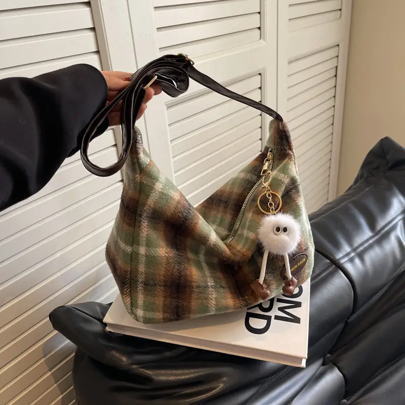 Women Plaid Shoulder Bag Winter Commute 2023