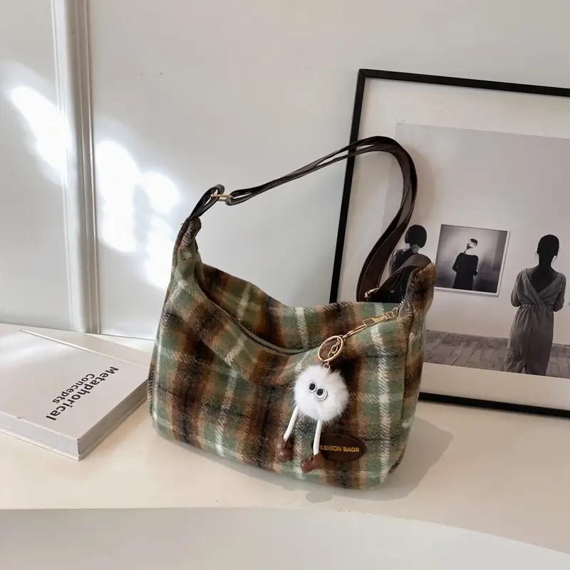 Women Plaid Shoulder Bag Winter Commute 2023