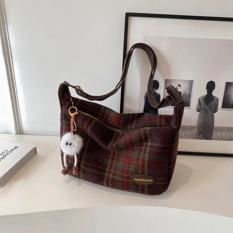 Women Plaid Shoulder Bag Winter Commute 2023