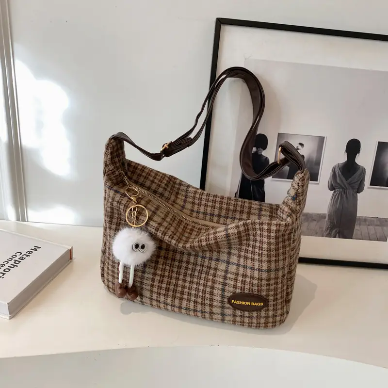 Women Plaid Shoulder Bag Winter Commute 2023