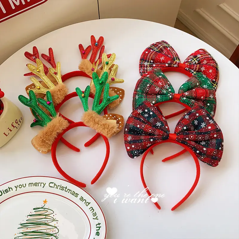 Christmas Antler Hairbands with Big Bow Decor - Image 11