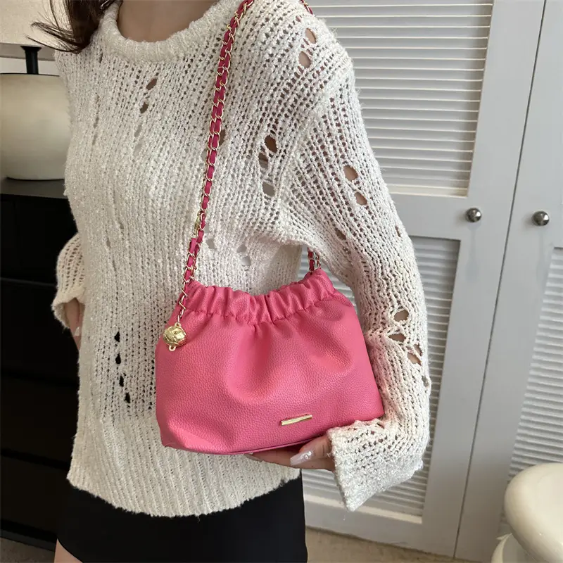 Black Pleated Chain Shoulder Bag for Women 2023 - Image 7