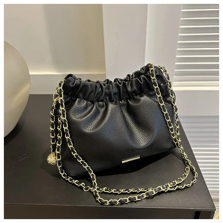 Black Pleated Chain Shoulder Bag for Women 2023 — feature 10