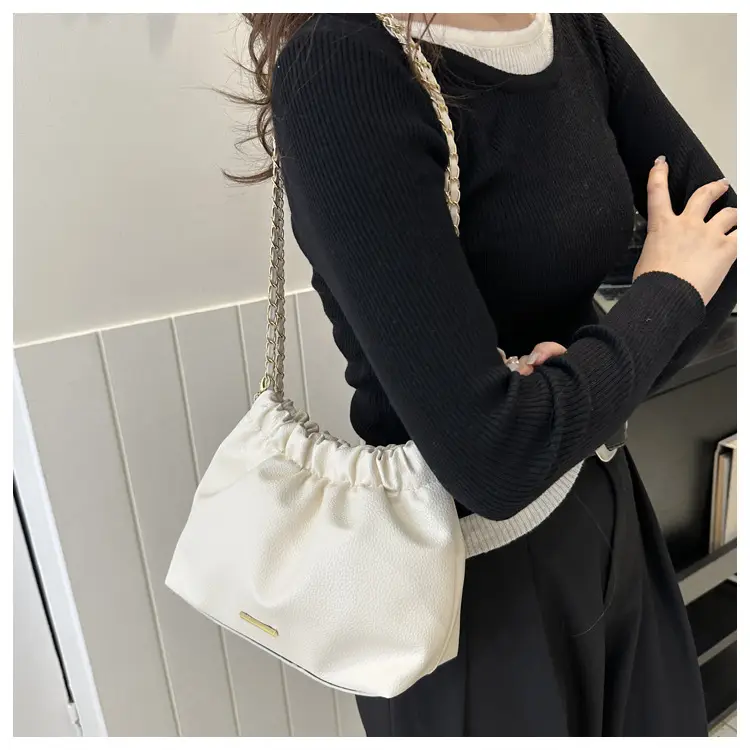 Black Pleated Chain Shoulder Bag for Women 2023 — feature 23