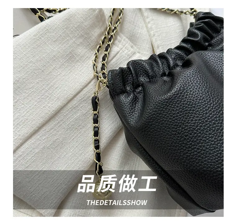 Black Pleated Chain Shoulder Bag for Women 2023 — feature 5