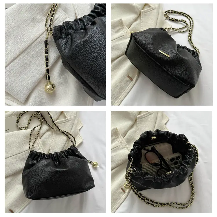 Black Pleated Chain Shoulder Bag for Women 2023 — feature 8