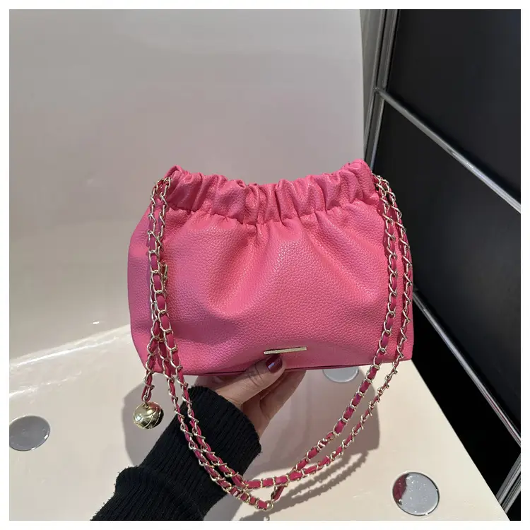 Black Pleated Chain Shoulder Bag for Women 2023 - Image 2