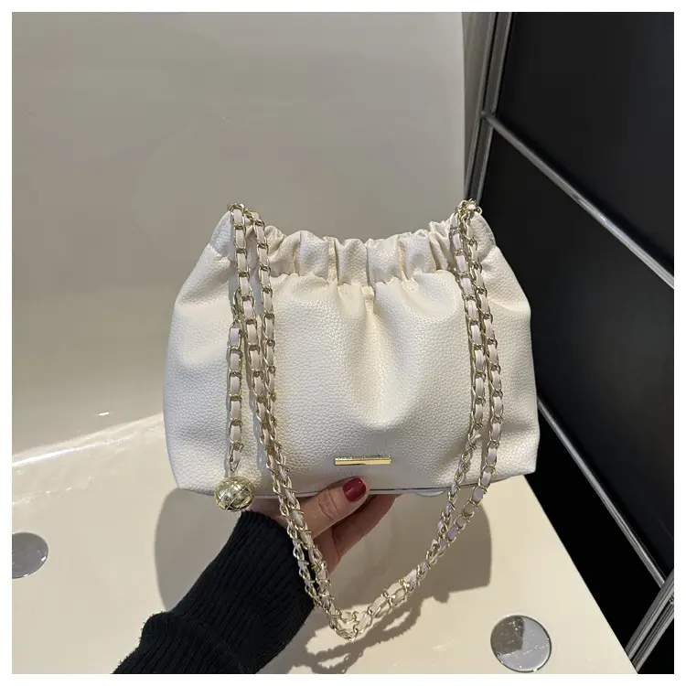 Black Pleated Chain Shoulder Bag for Women 2023 - Image 4