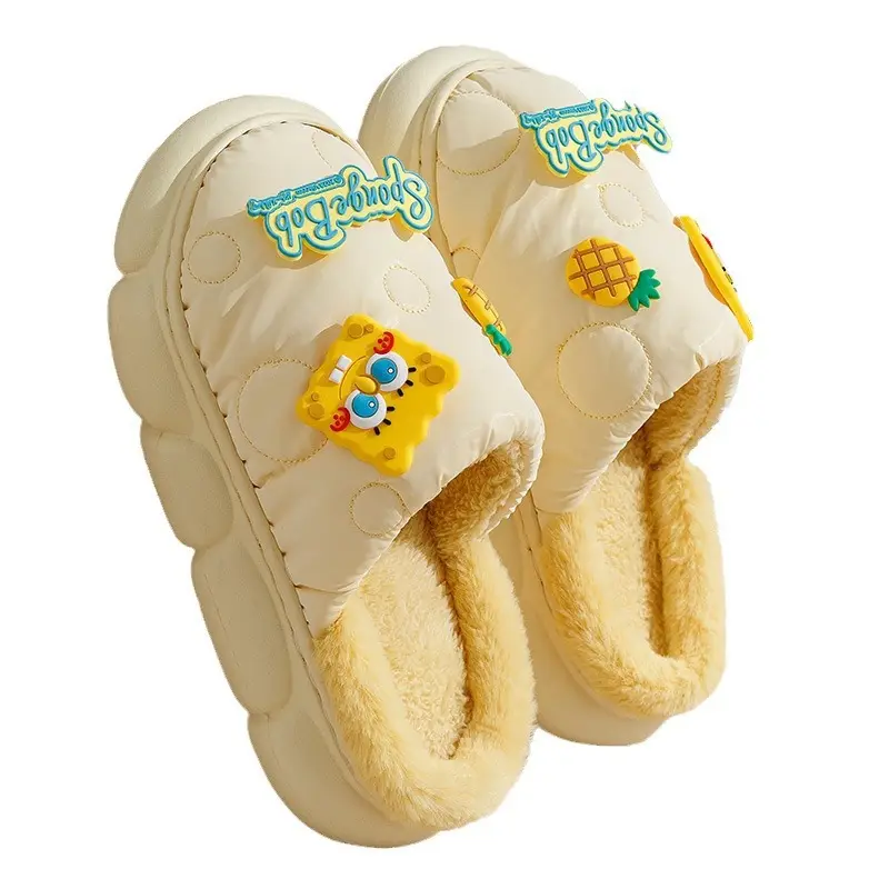 Cotton-padded slippers waterproof non-slip couple's home warm cute sponge baby cartoon woolen slippers autumn and winter - Image 12