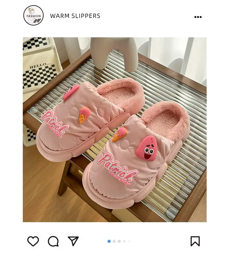 Cotton-padded slippers waterproof non-slip couple's home warm cute sponge baby cartoon woolen slippers autumn and winter — feature 1