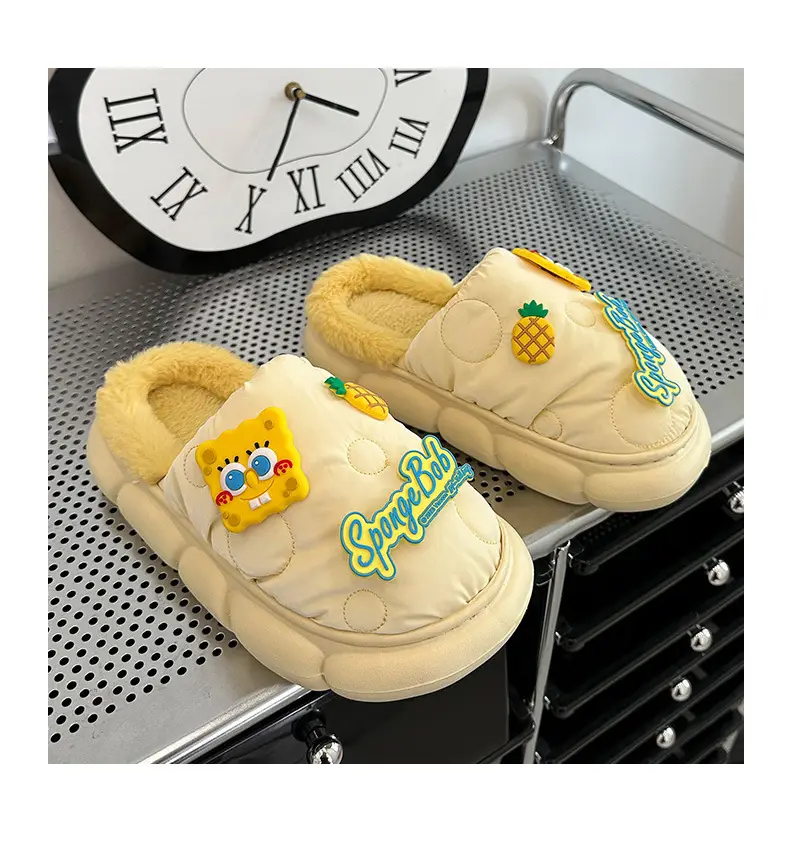 Cotton-padded slippers waterproof non-slip couple's home warm cute sponge baby cartoon woolen slippers autumn and winter — feature 10