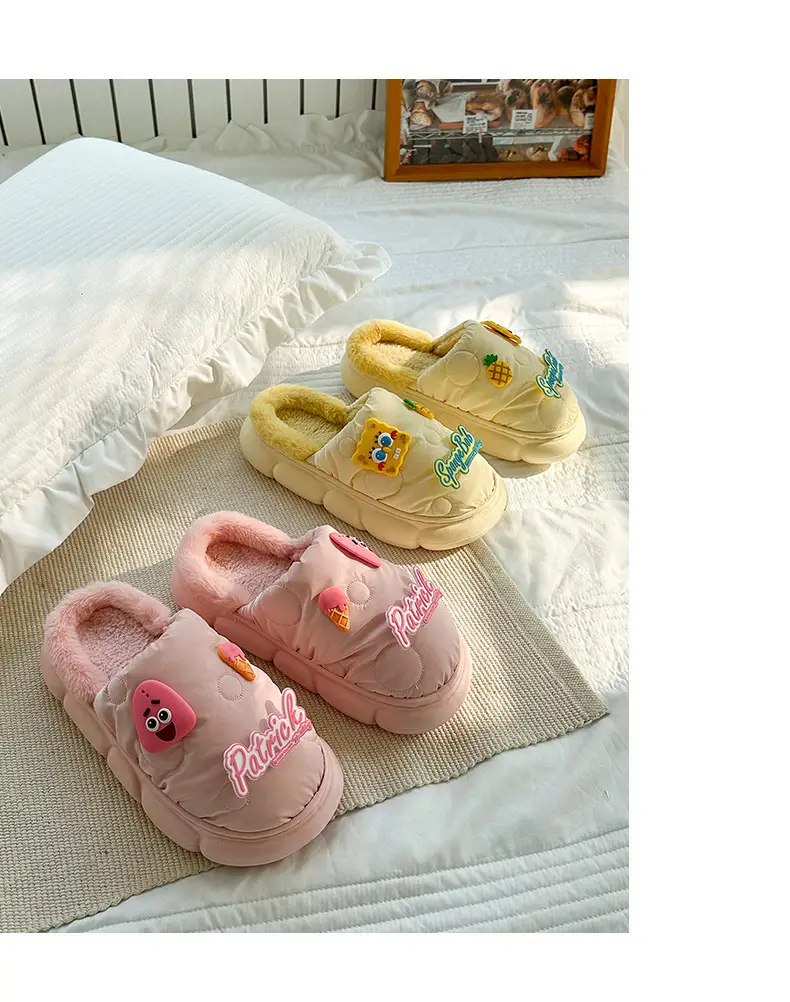 Cotton-padded slippers waterproof non-slip couple's home warm cute sponge baby cartoon woolen slippers autumn and winter — feature 11