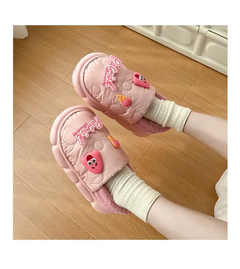 Cotton-padded slippers waterproof non-slip couple's home warm cute sponge baby cartoon woolen slippers autumn and winter — feature 12