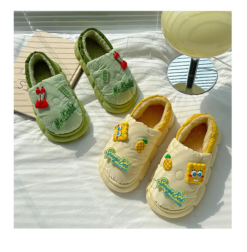 Cotton-padded slippers waterproof non-slip couple's home warm cute sponge baby cartoon woolen slippers autumn and winter — feature 15