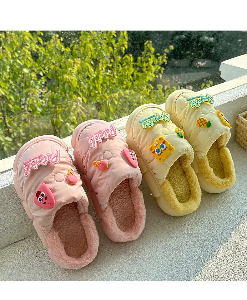 Cotton-padded slippers waterproof non-slip couple's home warm cute sponge baby cartoon woolen slippers autumn and winter — feature 16