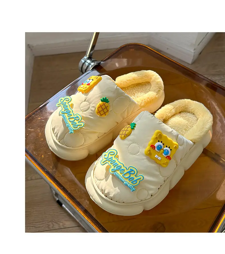 Cotton-padded slippers waterproof non-slip couple's home warm cute sponge baby cartoon woolen slippers autumn and winter — feature 17