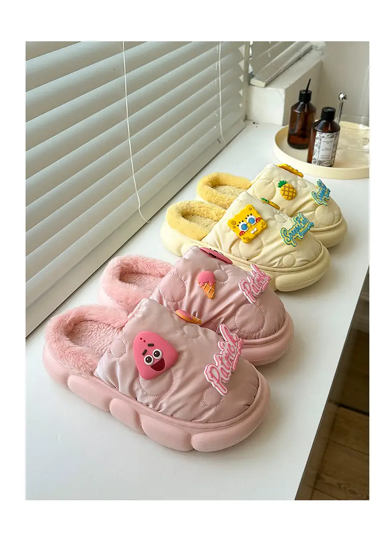 Cotton-padded slippers waterproof non-slip couple's home warm cute sponge baby cartoon woolen slippers autumn and winter — feature 18