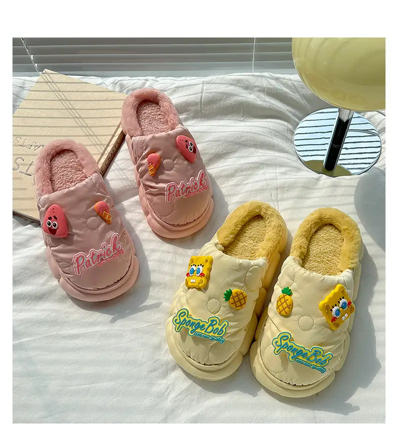 Cotton-padded slippers waterproof non-slip couple's home warm cute sponge baby cartoon woolen slippers autumn and winter — feature 22