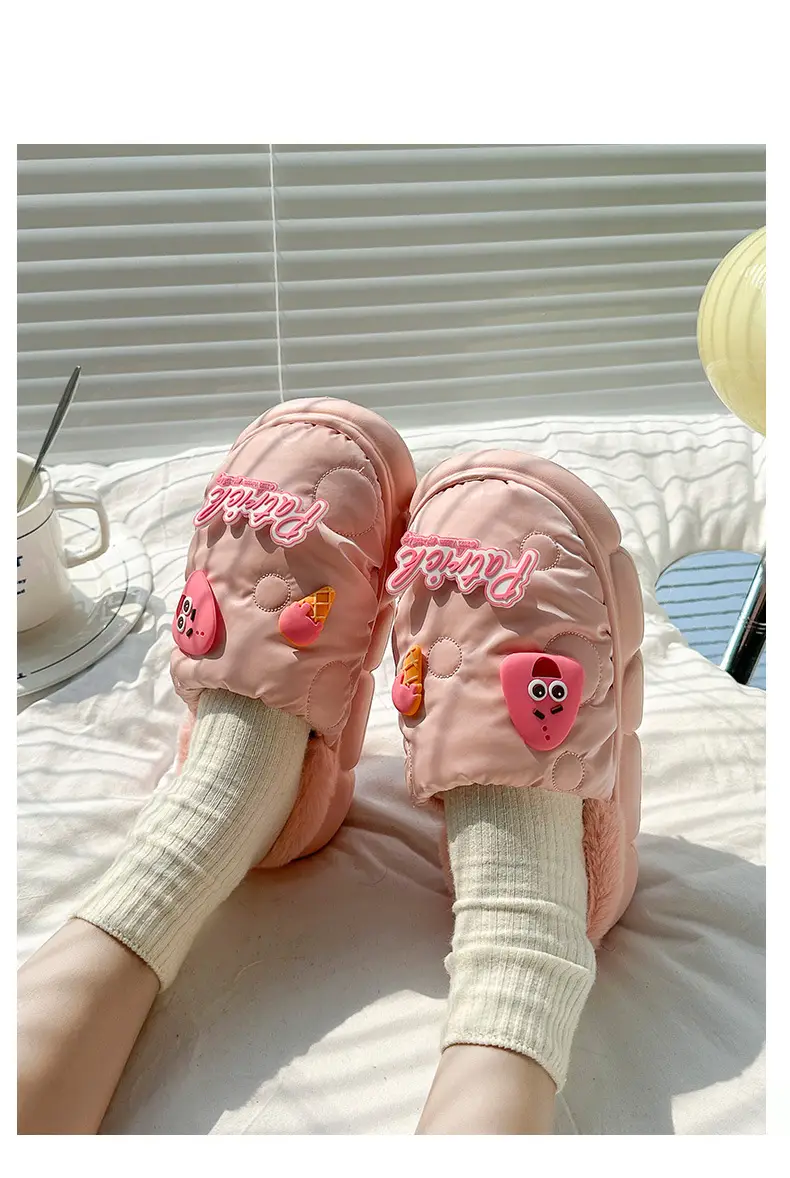 Cotton-padded slippers waterproof non-slip couple's home warm cute sponge baby cartoon woolen slippers autumn and winter — feature 7